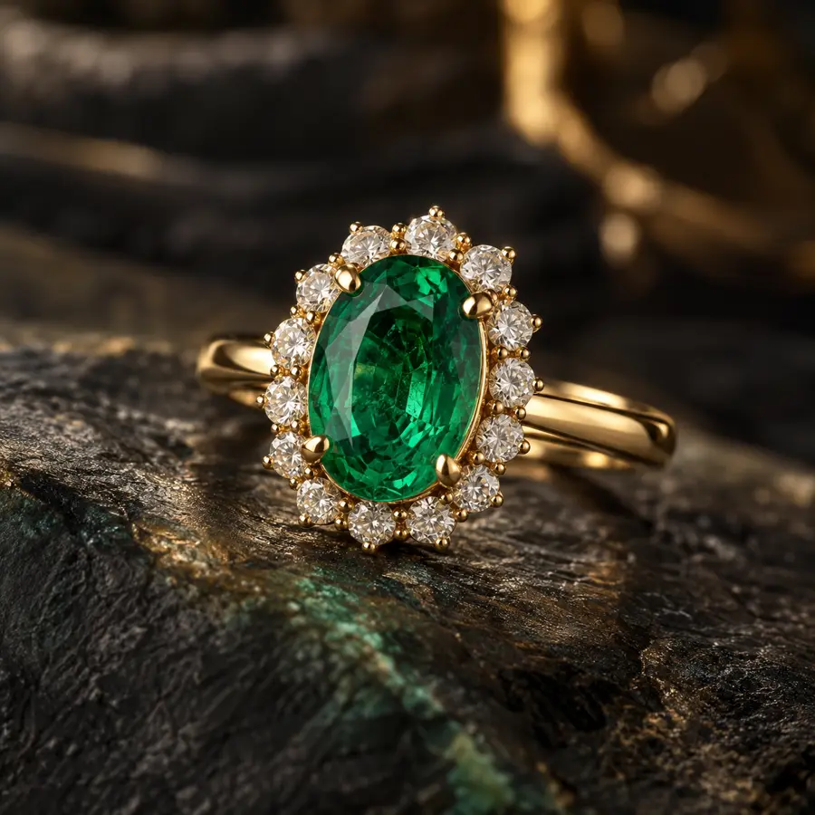 Anillo de oro con piedras verdes